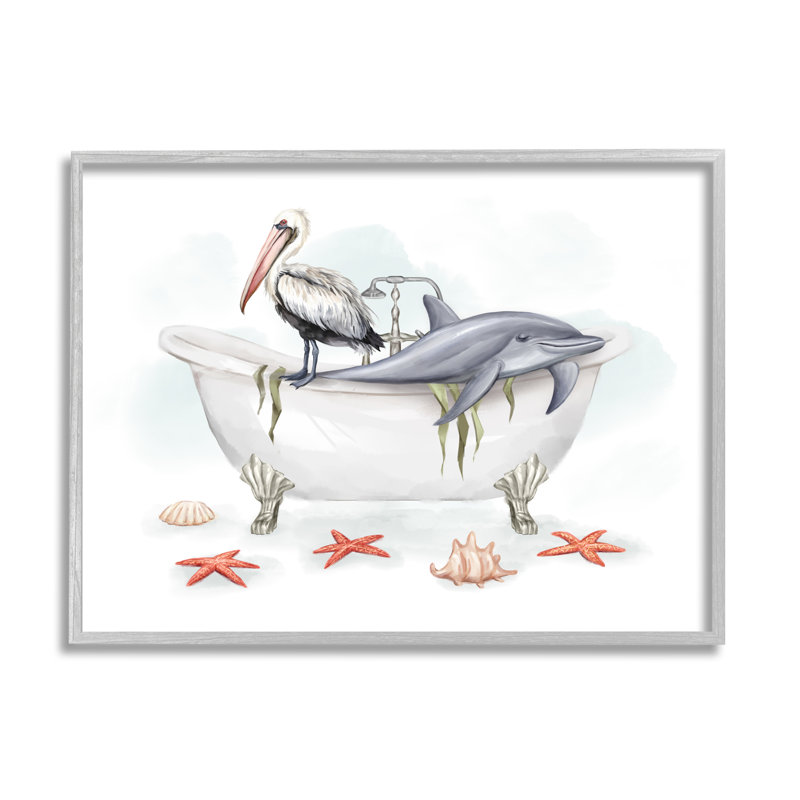 «Highland Dunes Nautical Bathaign Animals», art de la giclée encadrée par Ziwei Li, H 16 po x l 20 po x P 1,5 po