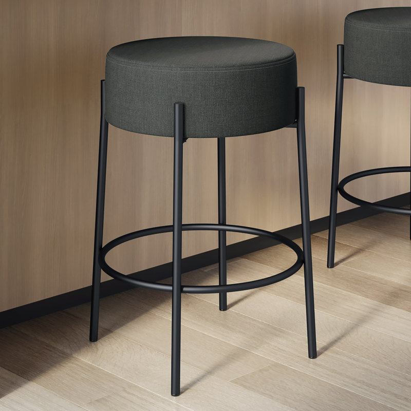 Tabouret de bar et de comptoir sans dossier Aryam, Polyester - gris anthracite, Noir