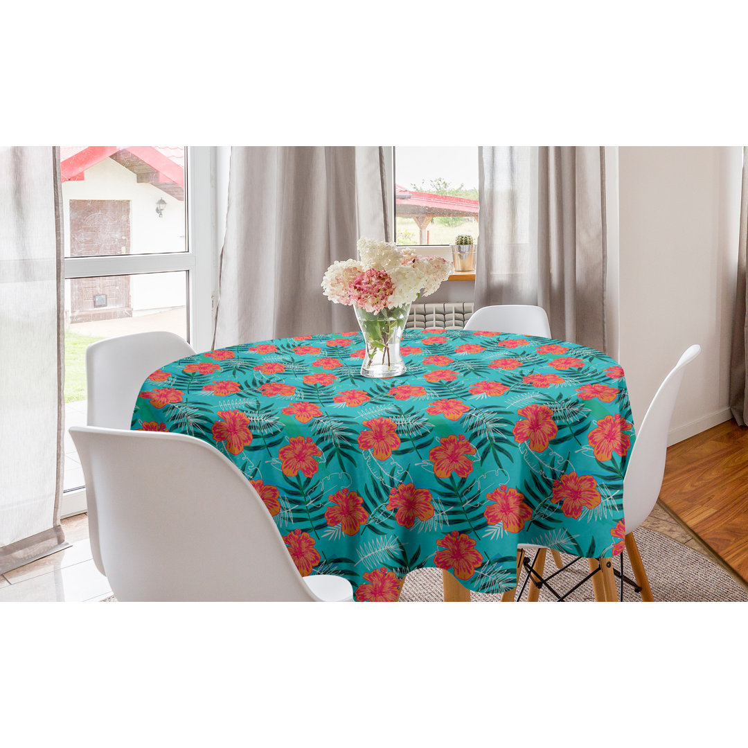 Runde Tischdecke, Tropic Sommer Hibiscus Flora, Exotisch, Seafoam Coral