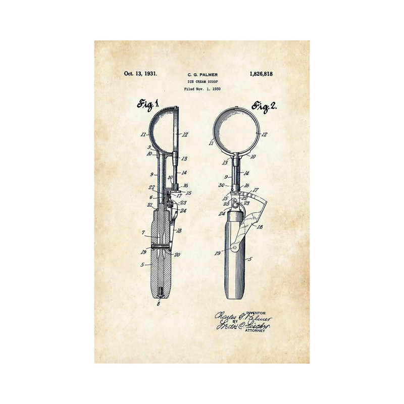 Ice Cream Scoop by Patent77 - Wrapped Canvas Gallery-Wrapped Canvas Giclée, 66.04 cm H x 45.72 cm W x 3.175 cm D