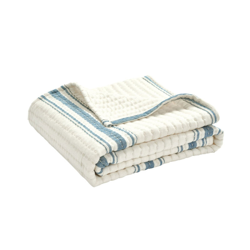 Jeté 100% coton Westridge, Bleu / blanc