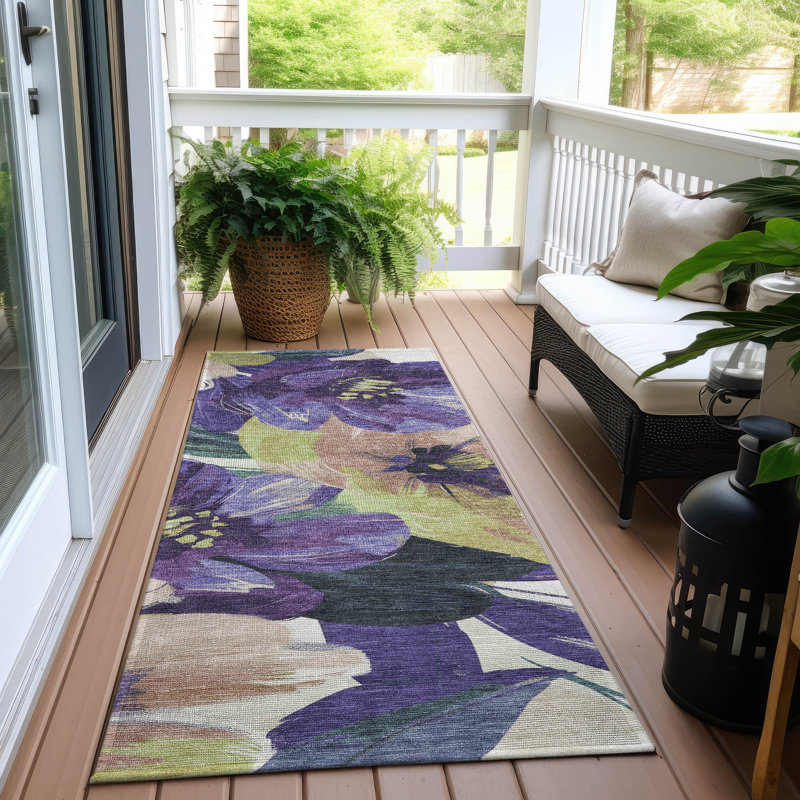 Machine Washable Indoor/Outdoor Claudian ACN1490 Purple Rug, Runner 2'3" x 7'6"