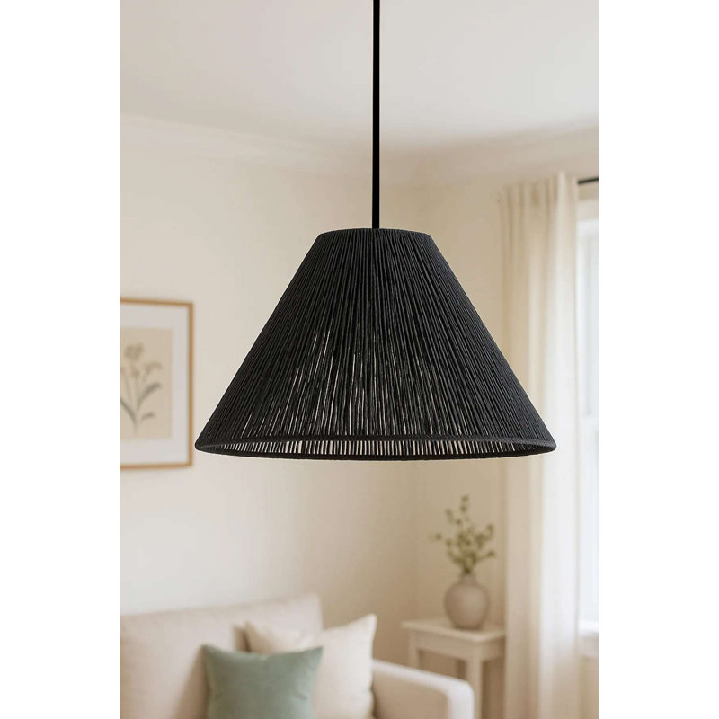 Stylish Adjustable Chandelier, Black Plastic Body, Ø11.8 x 6.7 inches | Macrame Cap, Height: 7.1 - 21.3 inches | Socket Type: 1 x E27 Max 40W | Perfect for Modern Living Spaces, IP20 Rated, Bulb Not Included