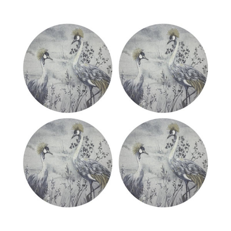 Crested Crane Pebble 16" Vinyl Placemat, Silver/Gold