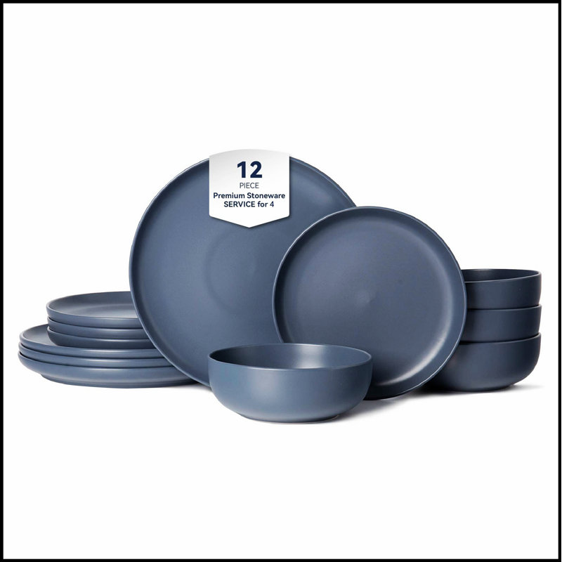 Ensemble de 12 assiettes à dîner en grès, allant au micro-ondes et au lave-vaisselle, non toxique et empilable pour 4 pièces