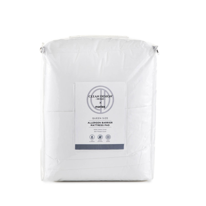 Clean Design Home Anti-Allergen 100% Cotton Cover Mattress Pad, Queen