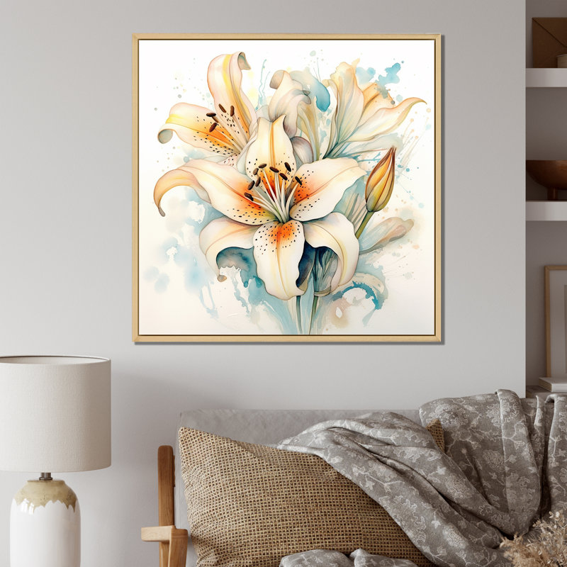 «White and Yellow Elegant Lily P pureté III», reproduction sur toile encadrée, Cadre naturel flottant, 16" H x 16" W