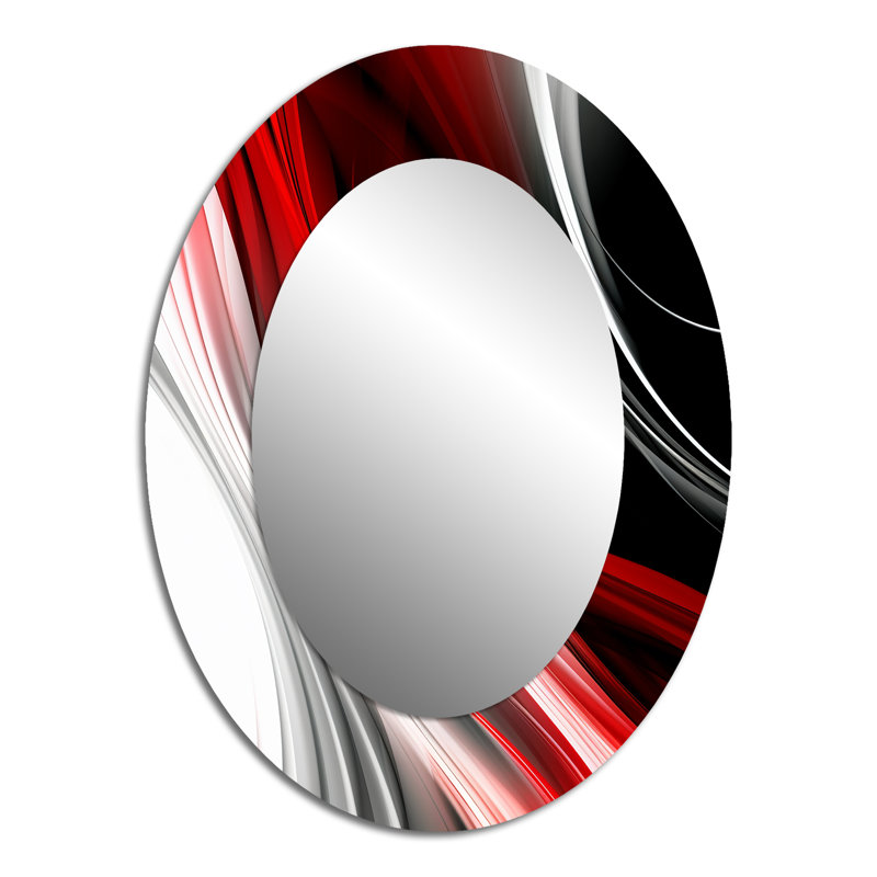 Red Black Infinite Ripples I - Red Modern Oval Wall Mirror, 40" x 30"