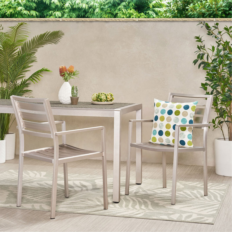 Chaise de salle à manger d'extérieur moderne en aluminium, argent (ensemble de 2)