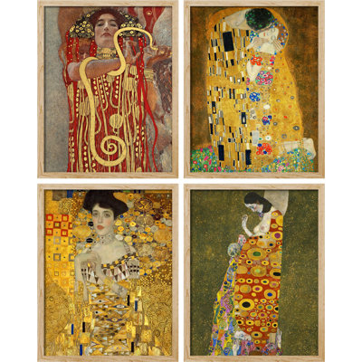 «The Kiss Golden Portraits», impression sur papier 4 pièces par Gustav Klimt