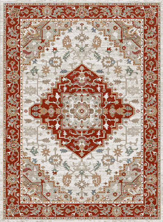 Plymouth Beryl Ivory/Red Traditional Oriental Area Rug, Rectangle 7'9" x 10'10"