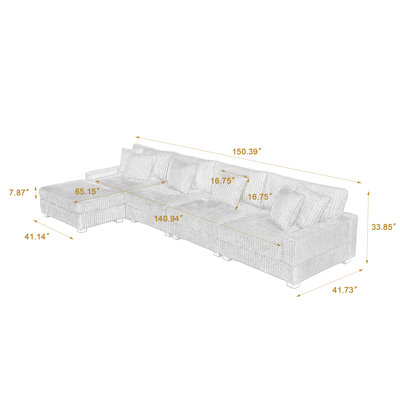 Canapé modulaire rembourré 5 pièces en flanelle de fourrure de lapin brun clair avec coussins décoratifs et repose-pieds 5 pièces