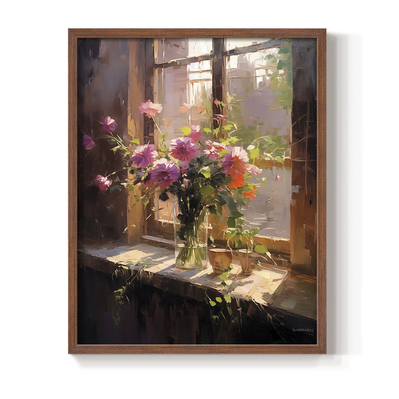 Reproduction encadrée FLORAL Series DCCLxxvii - bois massif, H 15 po x l 12 po, Noyer