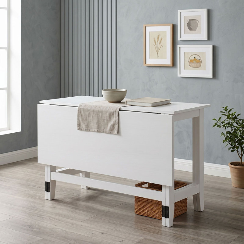 Table de salle à manger extensible à abattants en bois de style campagnard avec plateau en placage d'acacia pour petits espaces