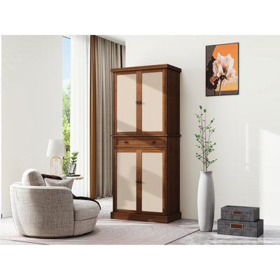 4-Door Cabinet With 1 Drawer, 210-Pound Load Capacity, Engineered , , Use, Sun-, Scratch- Craft, Adjustable Inner Shelves, Metal Hinge 180 Degree Open, Toppling, Walnut, Particle Board Material 4