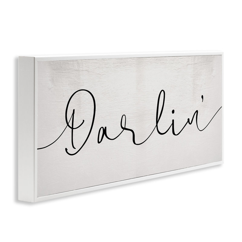 Darlin' Sentiment Elegant Cursive Giclee Art by Daphne Polselli, Coastal White Framed Giclee, 13" H x 30" W