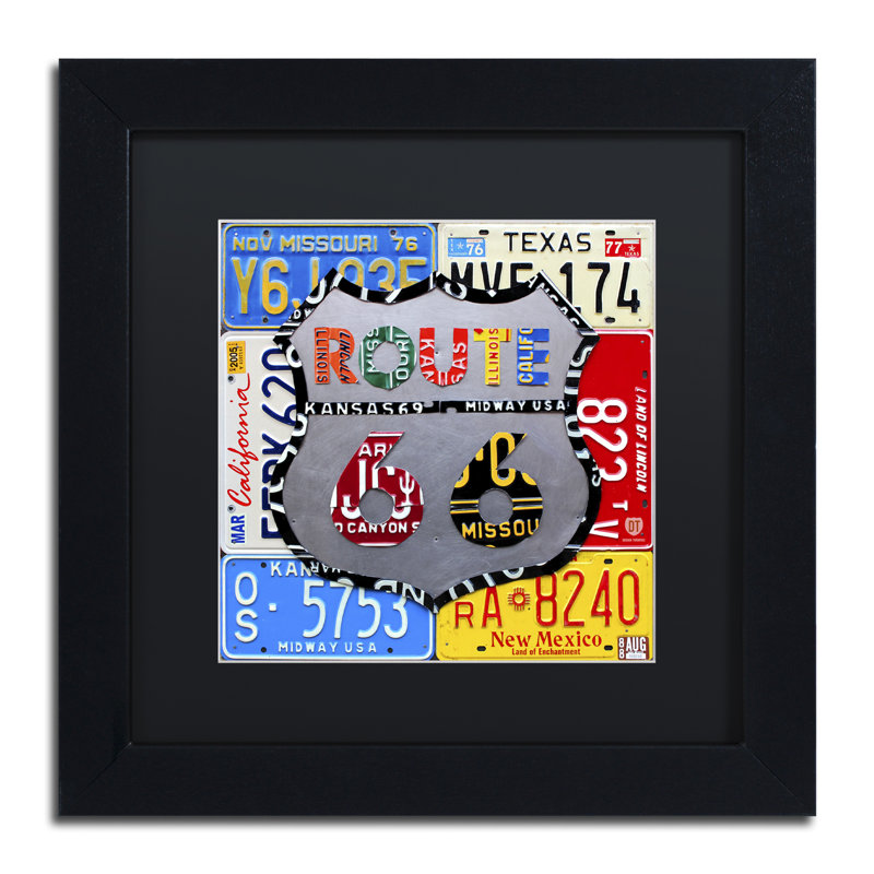 « route 66 », impression encadrée sur toile encadrée, H 11 po x l 11 po x P 0,5 po, Noir