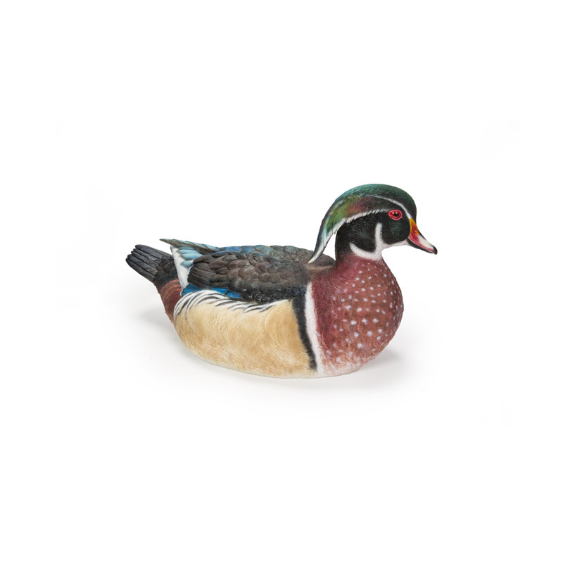 Colorful Hand-Painted Sitting Wood Duck Garden Statue
