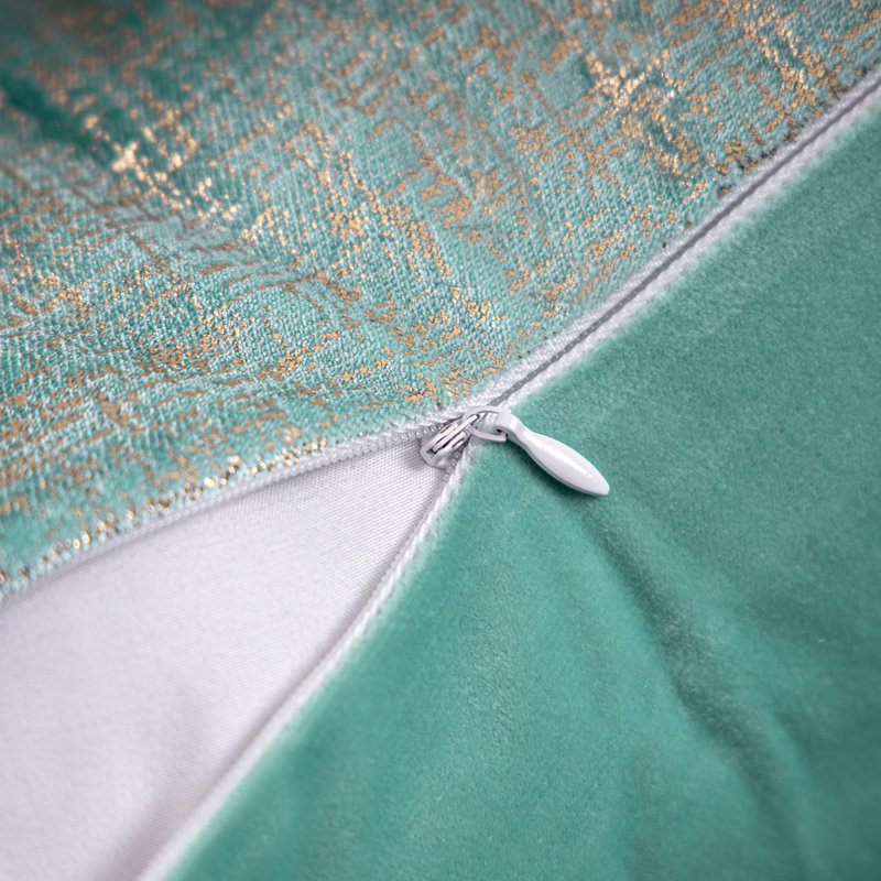 Turquoise Rectangular Velvet Throw Pillow Set with Gilded Design