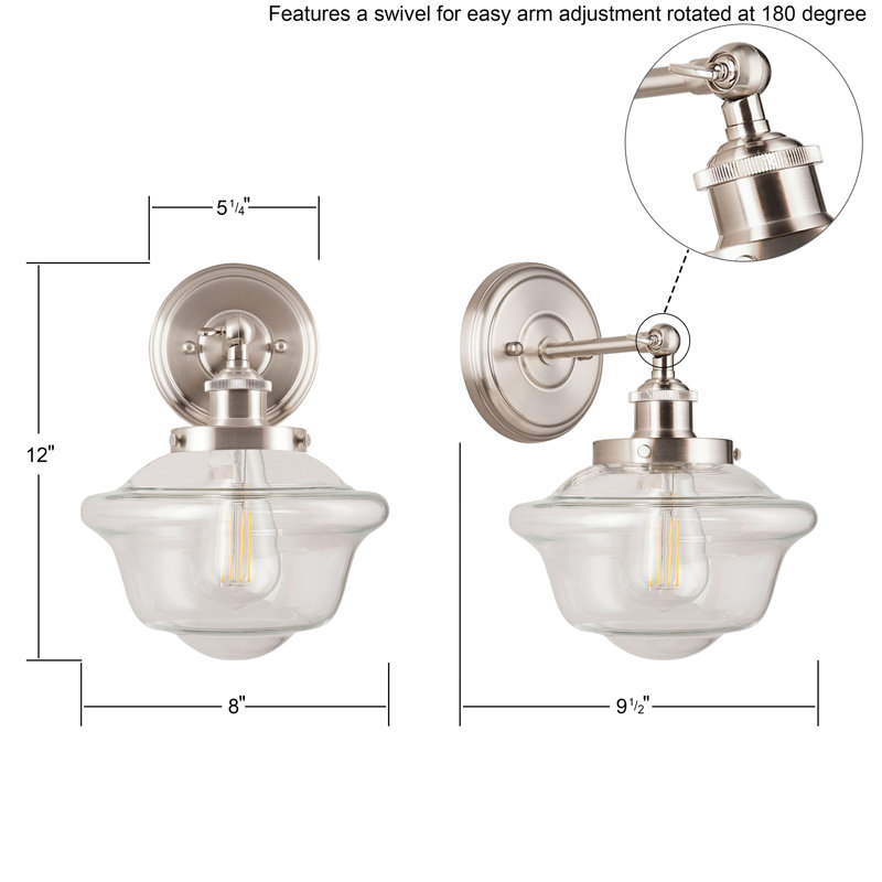 Applique murale de salle de bain à 1 lumière DEL à intensité variable Sille, Nickel brossé, Transparent