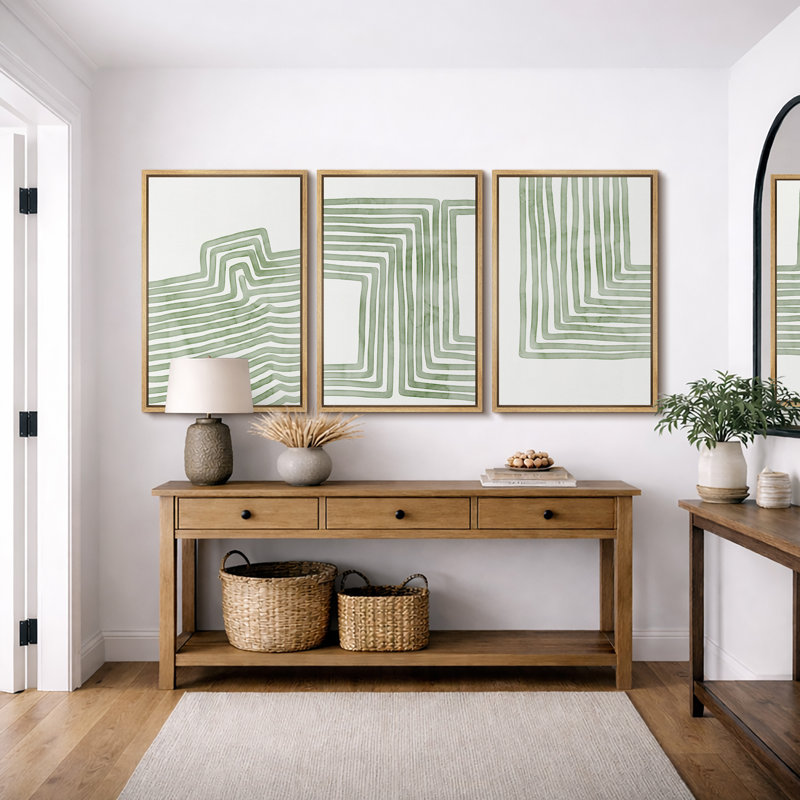 «Lin», art géométrique linéaire rayé vert doux, images murales minimalistes abstraites biologiques modernes, impression sur toile encadrée, 3 pièces, art mural: 16 po x 24 po x 3 pièces, 24 po x 36 po x 3 pièces
