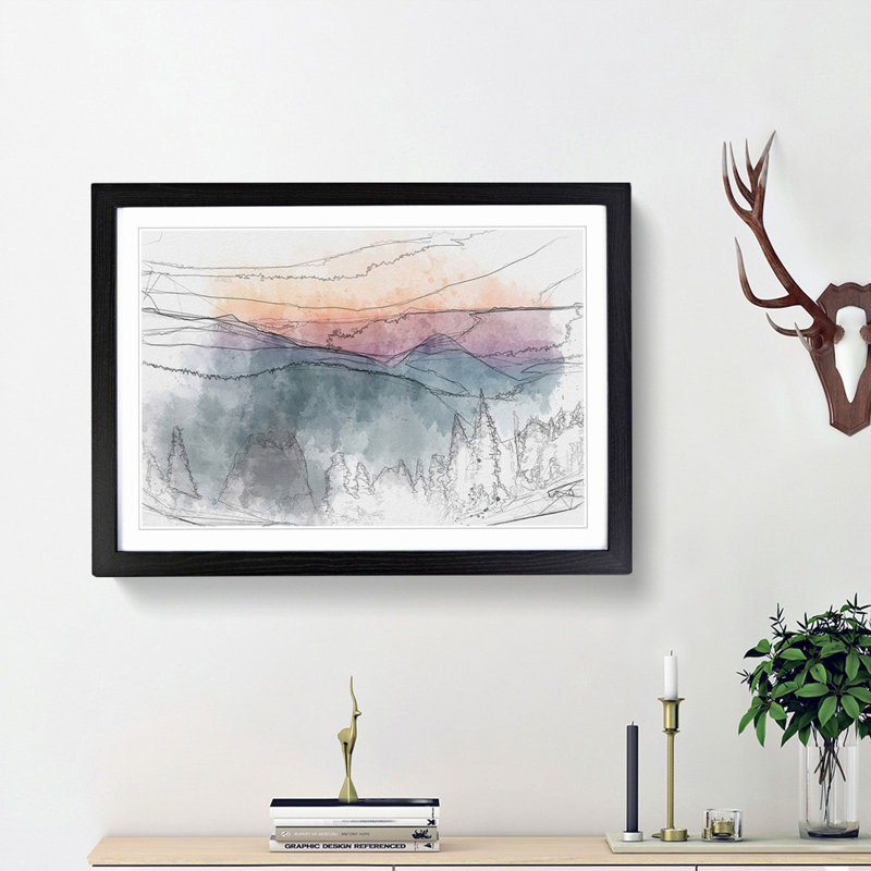 Mount Rainer in Seattle in Abstract - Picture Frame Graphic Art Print, 36cm H x 48cm W x 2cm D, Black Framed