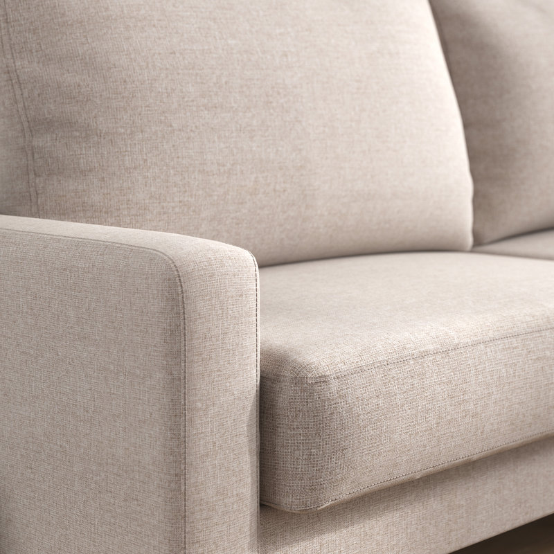 Brinnlee 76.7" Square Arm Upholstered Contemporary Modern Sofa, Beige Polyester, 33.1"H x 76.38"W x 31.9"D