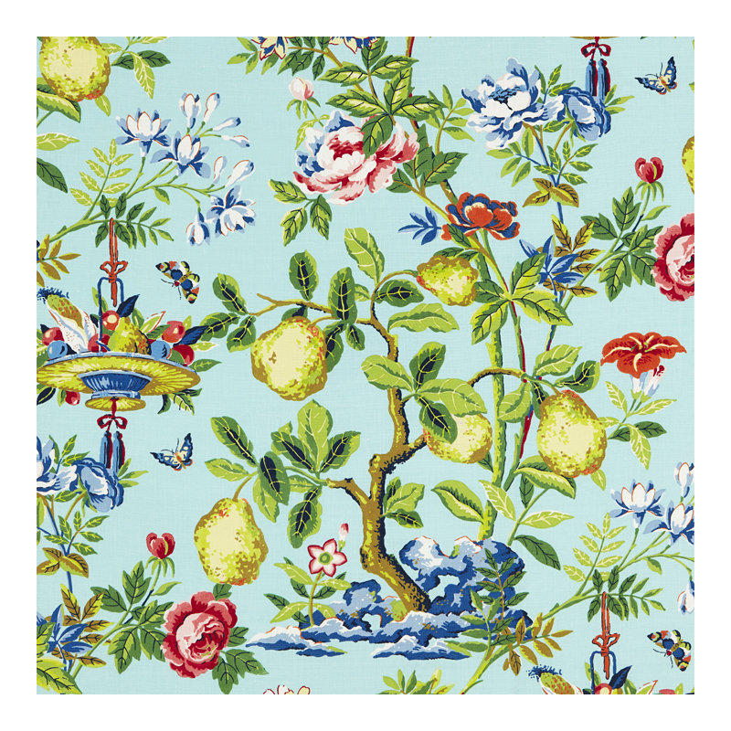 Jardin Shantung Garden Cotton Print Fabric, Aquamarine