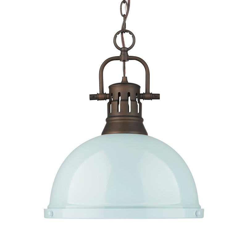 Luminaire suspendu 1 lumière avec chaîne Aljona, Bronze huilé, H 16,875 po x l 14 po x P 14 po, Vert