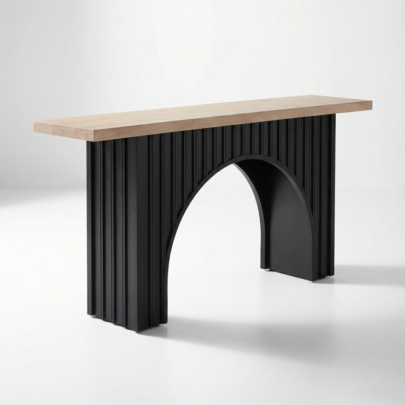 Console moderne minimaliste avec base en arche et plateau en bois, table d'entrée de 66 pouces pour le couloir ou le salon