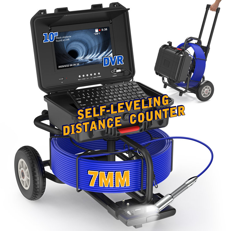 Caméra d'égout auto-nivelante Powerwill, 246 pi avec écran IPS de 10 po, caméra de contrôle de distance de tuyau avec clavier