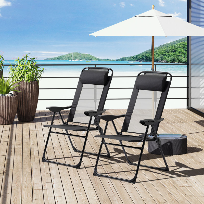 Patio Folding Chairs Set of 2 with Removable Headrest, Black