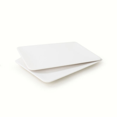 Ensemble de 2 plateaux en céramique et grès céramique, antibactériens et écologiques, 12,2 po x 8,3 po | 100% lavable au lave-vaisselle et au micro-ondes, facile à nettoyer, matériau non absorbant | Conception blanche élégante pour servir et recevoir
