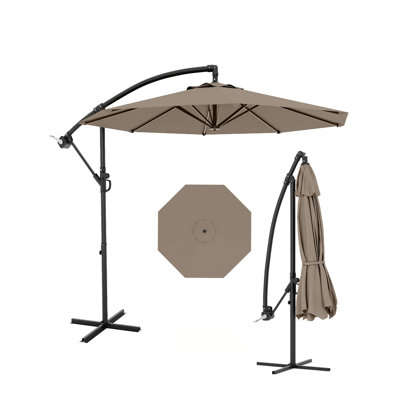 Offset Patio Umbrella with Base, Cantilever Outdoor Umbrella with Tilt Adjustment and Easy Lift, 8 Ribs Sunshade for Deck Pool Garden