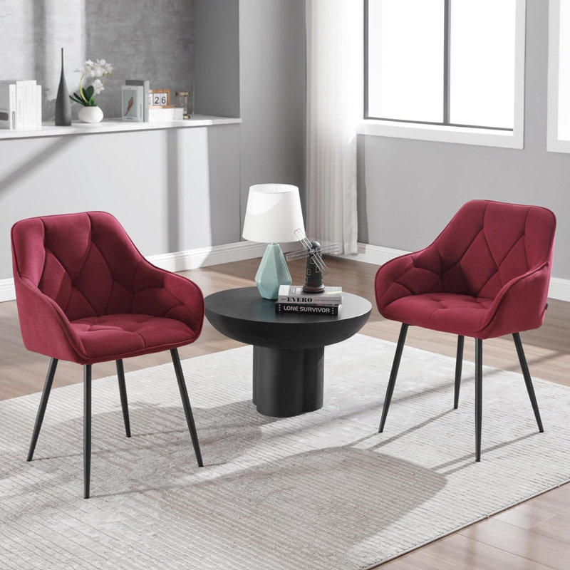 Bharmal 50.5cm H Velvet Upholstered Armchair, Burgundy, 2