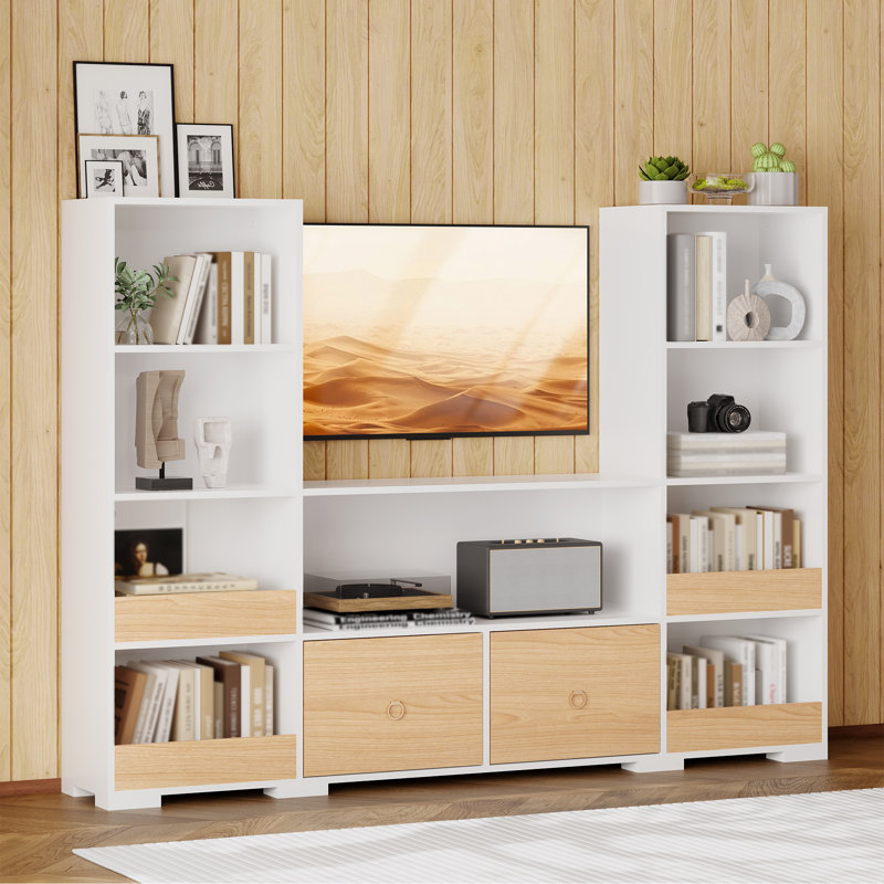 Aaronda 70.7" W x 51.1" H Bookcase 4 Tier 9 Cube Bookshelf with Drawers Horizontal Toy Storage Organizer, Beige