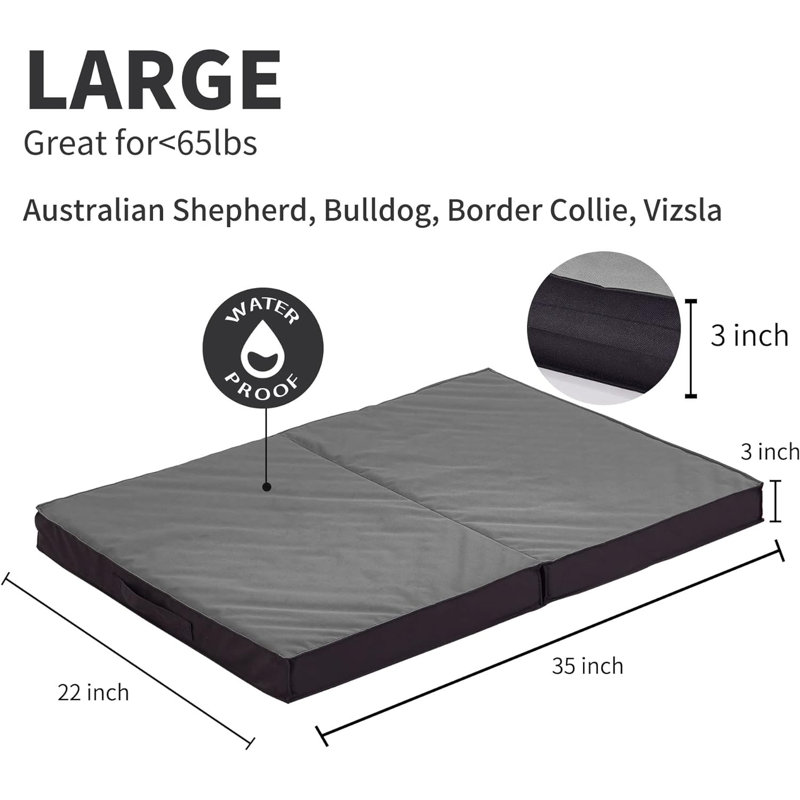 Lit pliable de refroidissement pour chien orthopédique pour l'extérieur intérieur, Grand (l 35 po x P 22 po x H 3 po), Gris