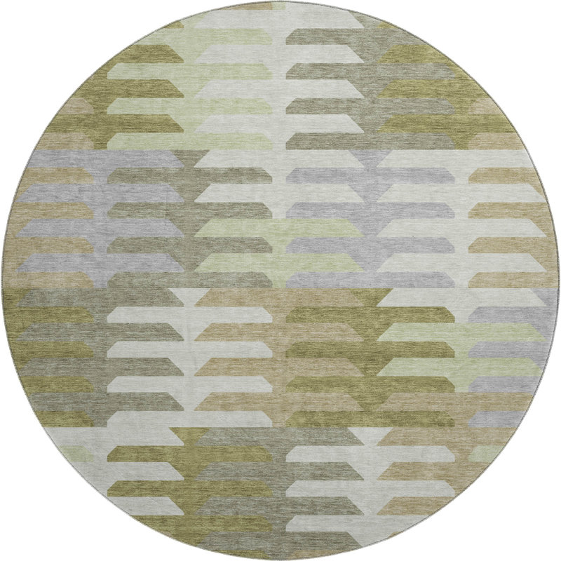 Premium Machine Washable Mayfield AMF2328 Geometric Rug, Fern, 8' Round