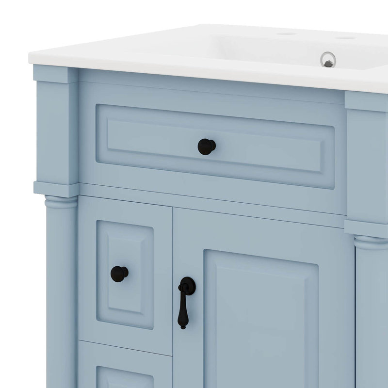 Meuble-lavabo 24 po avec lavabo, petit meuble-lavabo simple avec 2 tiroirs, tiroir rabattable, tablette de porte, tablette réglable