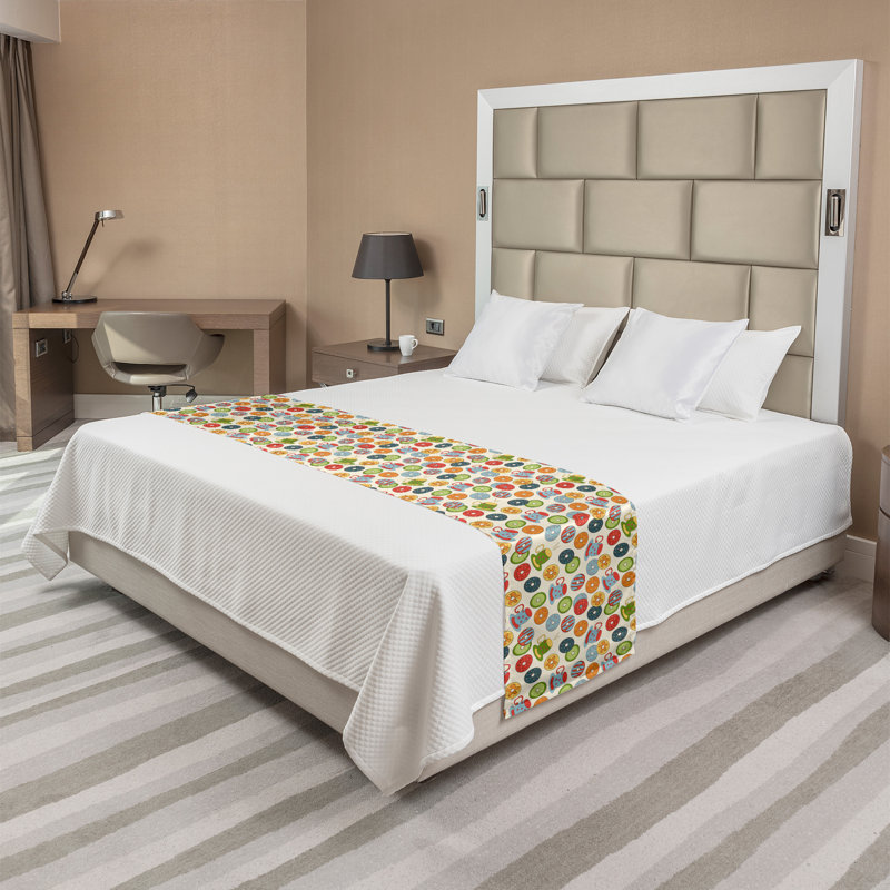 King Multicolor Satin Food Print Bed Runner Set