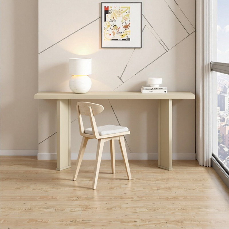 Console moderne de 63 po avec placage de pin et pieds géométriques - entrée, salon ou salle à manger, Beige