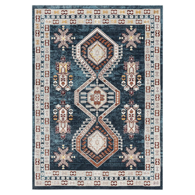 Beliz Southwestern Machine Washable Area Rug in Gray/Navy Blue