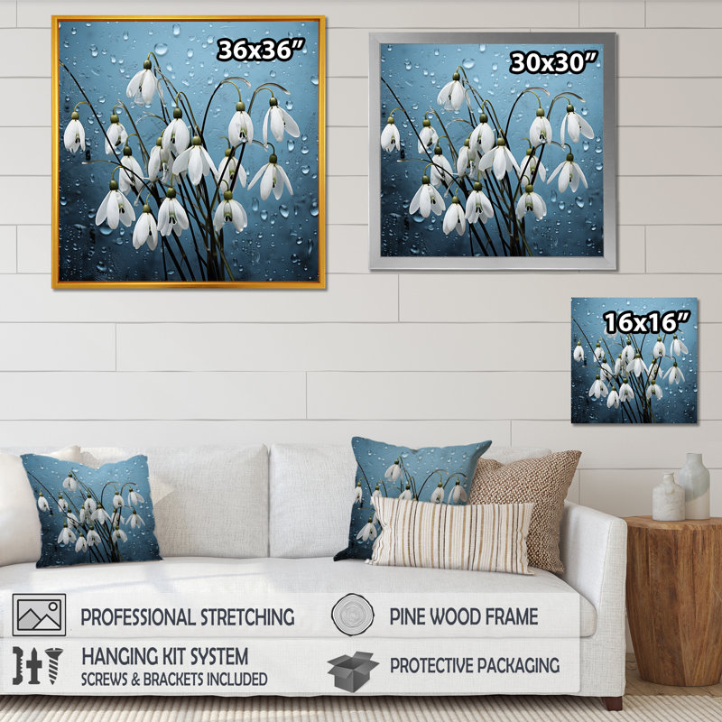 «Minimalisme Snowdrop Flower Photo III», reproduction d'art sur toile, Cadre naturel flottant, H 30 po x l 30 po