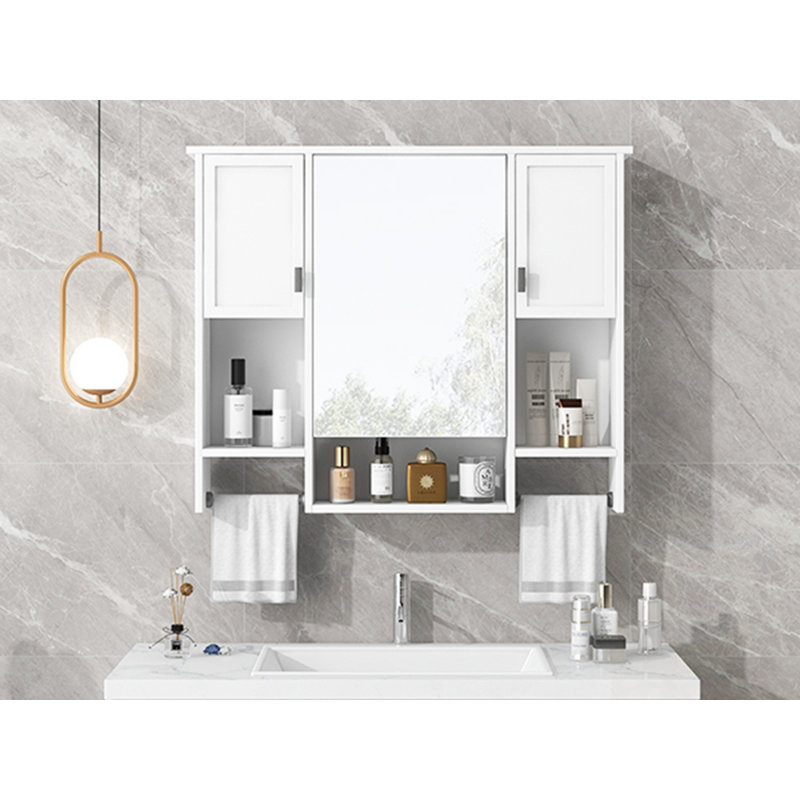 Armoire de rangement murale avec miroir et barre à serviettes, Blanc
