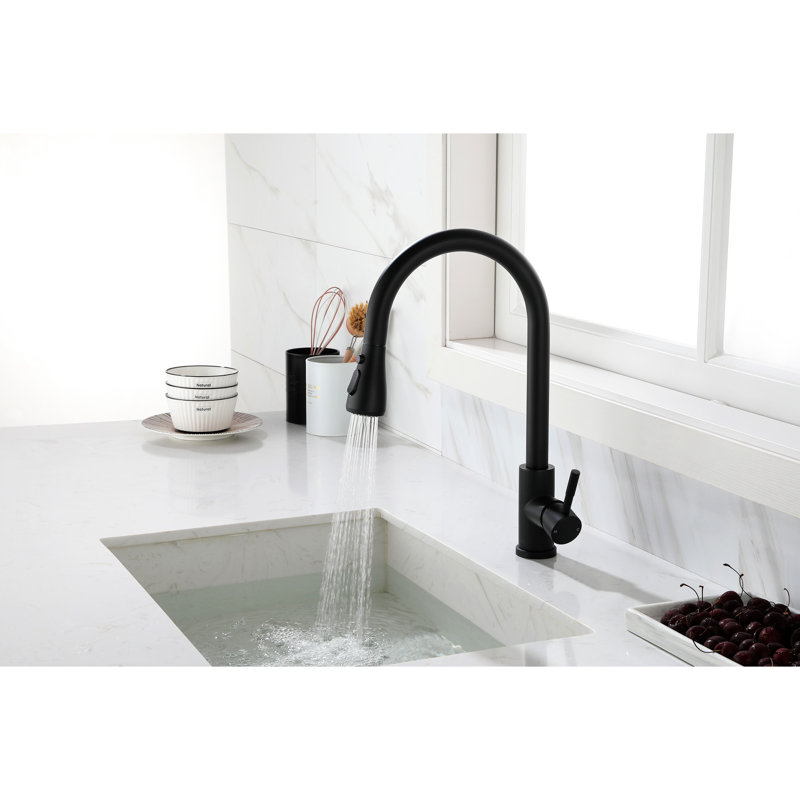 Robinet de cuisine avec douchette extractible en acier inoxydable noir mat, buse rotative à 360 ° pour un débit d'eau précis et un contrôle de la température Robinet en acier, buse, une seule poignée Gestion optimale de l'utilisation