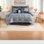 Luxurious Navy And Silver Bedding Set, Polyester Damask For Modern Bedrooms