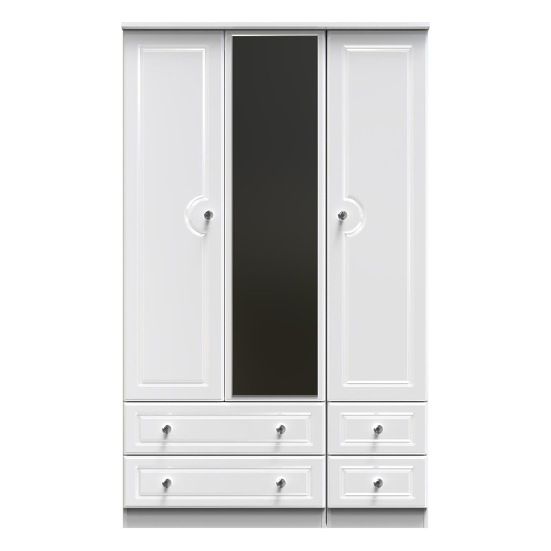 Conover Triple 4 Drawer Mirror Wardrobe, White Gloss/White