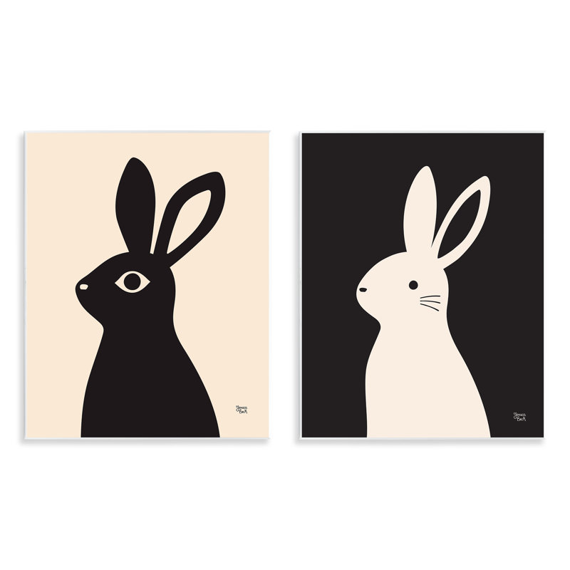 Crème et lapins noirs, ensemble de 2 plaques murales par Jessica Beck