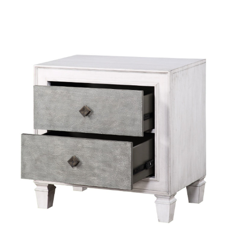 Table de chevet de style transitionnel en gris et blanc avec espaces de rangement doublés de feutre