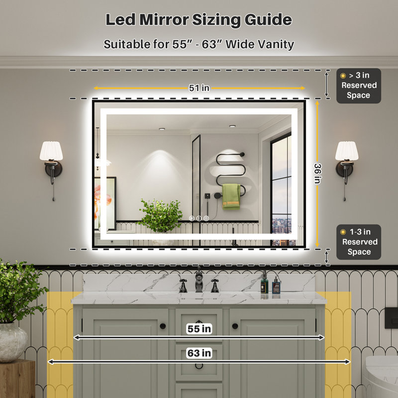 Miroir de salle de bain Matte, Rectangulaire, 51 po x 36 po